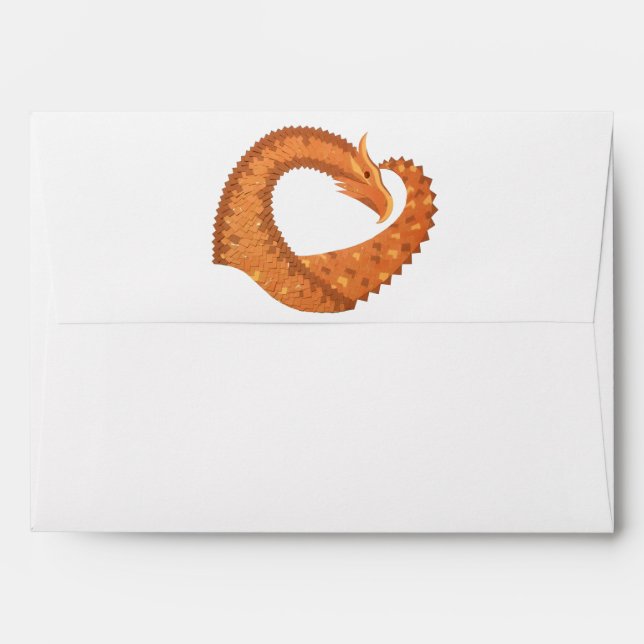 Burnt orange heart dragon on white envelopes (Back (Top Flap))