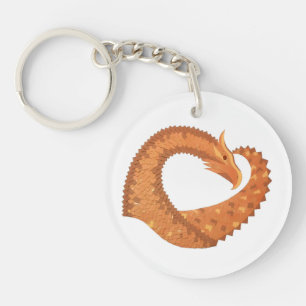 Burnt orange heart dragon on white key ring
