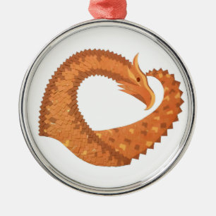 Burnt orange heart dragon on white metal tree decoration
