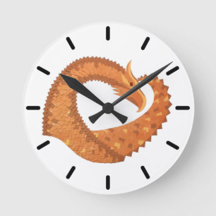 Burnt orange heart dragon on white round clock
