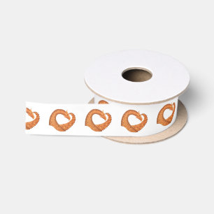 Burnt orange heart dragon on white satin ribbon