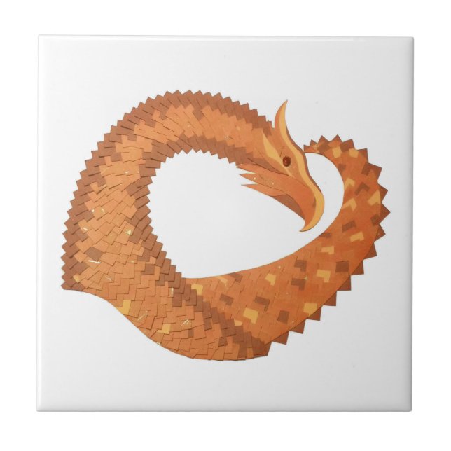 Burnt orange heart dragon on white tile (Front)