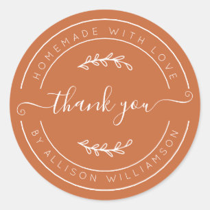 Burnt Orange Homemade Thank You Label