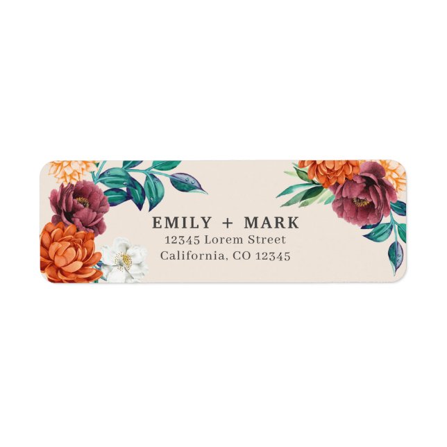 Burnt orange ivory fall wedding return address (Front)