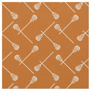 Burnt Orange Lacrosse White Sticks Patterned Fabric