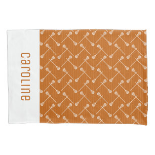 Burnt Orange Lacrosse White Sticks Patterned Pillowcase