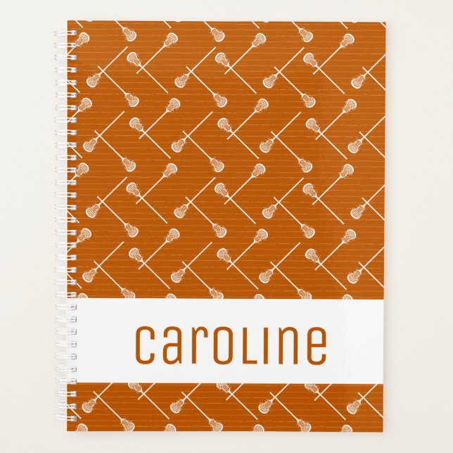 Burnt Orange Lacrosse White Sticks Patterned Planner (Front)
