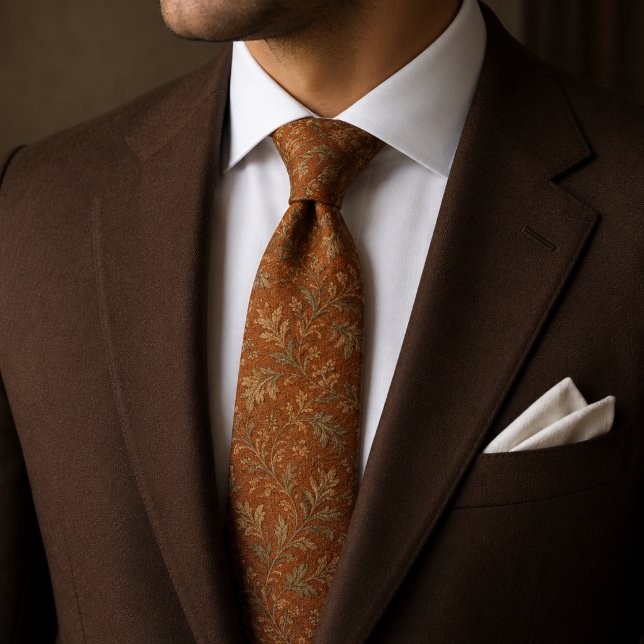 Burnt Orange Leaf Damask Tie (Creator Uploaded)