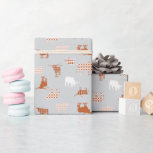 Burnt Orange & Light Grey Patterned Longhorns Wrapping Paper