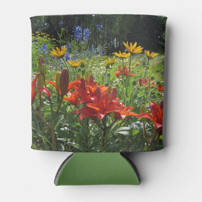 Burnt Orange Lilies Wild & Gloriosa Daisies Can Cooler (Front)
