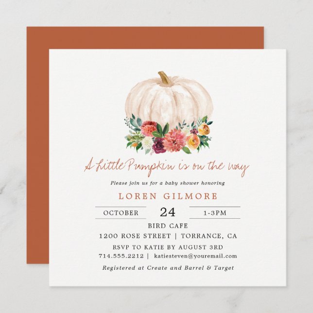 Burnt Orange Little Pumpkin Fall Baby Shower Invitation (Front/Back)
