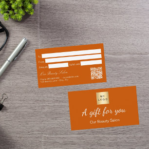 Burnt orange logo qr gift certificate card