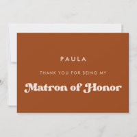 Burnt Orange Matron of honour Thank you card