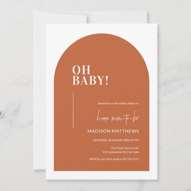 Burnt Orange Minimal Arch Oh Baby Shower Invitatio Invitation (Front)