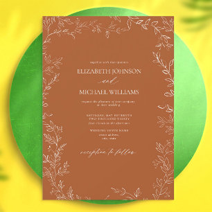 Burnt Orange Minimal Leaf Wedding Invitation