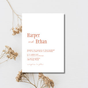 Burnt Orange Minimalist Clean Modern Wedding Invitation