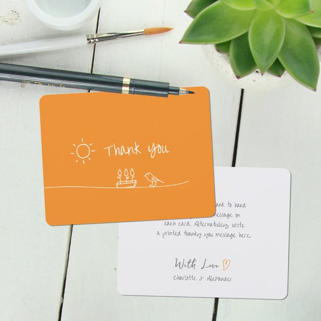 Burnt Orange Minimalist Flowers Bird Sun Drawing Thank You Card (Burnt Orange Minimalist Flowers Bird Sun Drawing Thank You Card ©Susanne Sachers - Sunny Mind 🌞)