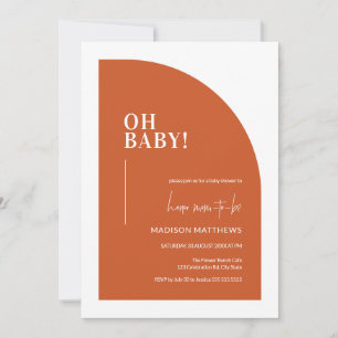 Burnt Orange Minimalist Half Arch Oh Baby Shower  Invitation