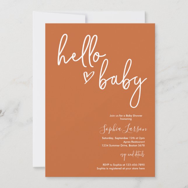 Burnt Orange Minimalist Modern Boho Baby Shower Invitation (Front)