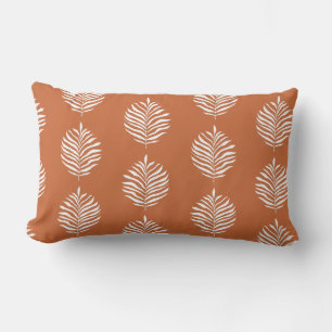 Burnt Orange Minimalist Palm Leaf Pattern Lumbar Cushion