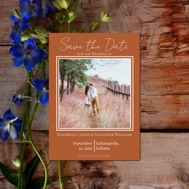 Burnt Orange Minimalist Photo Save The Date (Rust Minimalist Photo Save the Date)