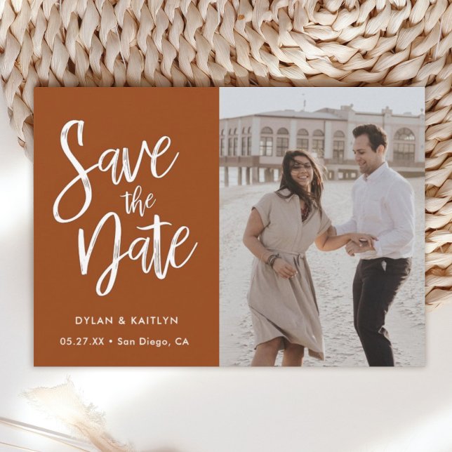 Burnt Orange Minimalist Photo Save the Date Announcement (Creator Uploaded)