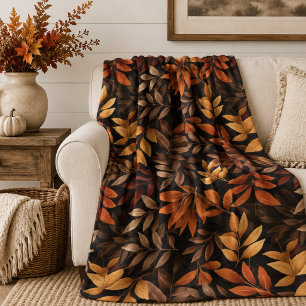 Burnt Orange Mocha Brown Elegant Autumn Leaves Fleece Blanket