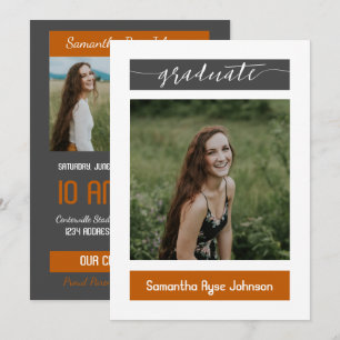Burnt Orange Modern Block 3-Photo Graduation Invitation