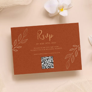 Burnt Orange Modern Boho Wedding RSVP QR Code Card