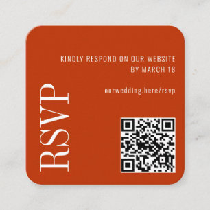 Burnt Orange Modern Custom QR Code Wedding RSVP Enclosure Card
