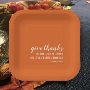 Burnt Orange Modern Give Thanks Thanksgiving Paper Plate