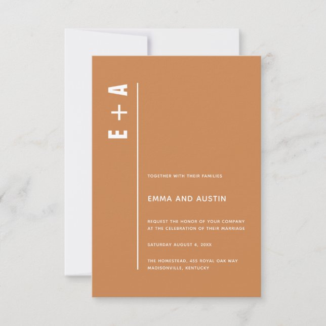 Burnt Orange Modern Minimal Bold Initials Wedding Invitation (Front)