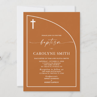 Burnt Orange Modern Minimal Celebration Baptism Invitation