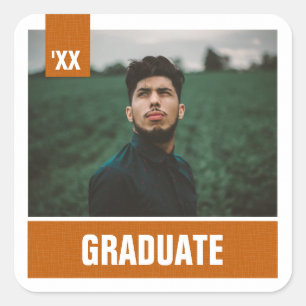 Burnt Orange Modern Textured Photo Graduation Square Sticker