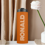 Burnt Orange Modern Typography Personalised Name Thermal Tumbler<br><div class="desc">Keep hot beverages hot and cold beverages cold with this trendy,  insulated thermal tumbler that is a burnt orange colour along with name printed in white,  modern  typography. Edit your thermal tumbler and replace name with desired name. Perfect for a birthday gift,  wedding groomsman gift,  etc.</div>