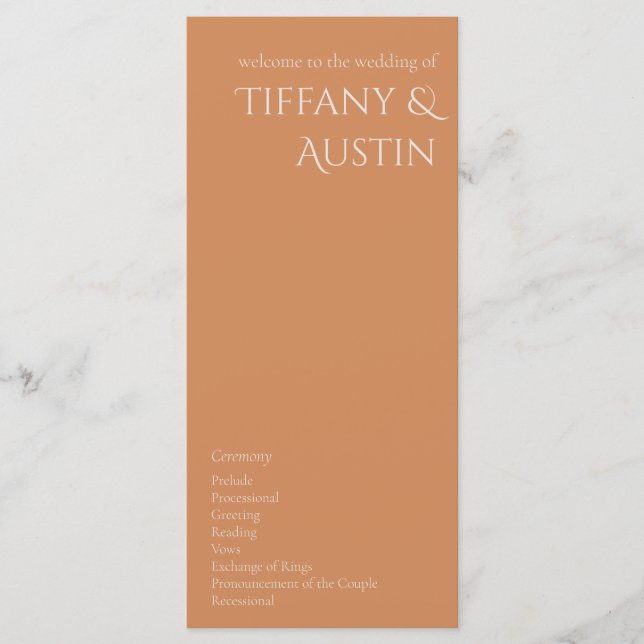 Burnt Orange Modern Wedding Program (Front)