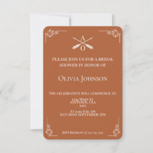 Burnt Orange Monogram and Arrows Bridal Shower Invitation