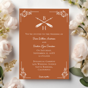 Burnt Orange Monogram and Arrows Wedding Invitation