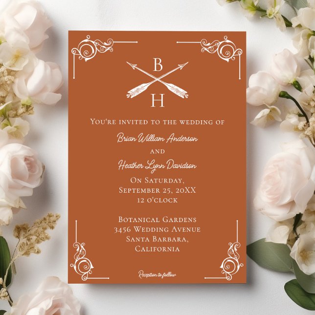 Burnt Orange Monogram and Arrows Wedding Invitation (Burnt Orange Monogram and Arrows Wedding Invitation)