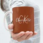 Burnt orange monogram initials name coffee mug<br><div class="desc">A burnt orange,  dusty earth coloured background.  Personalise and add your first name and monogram initials.</div>