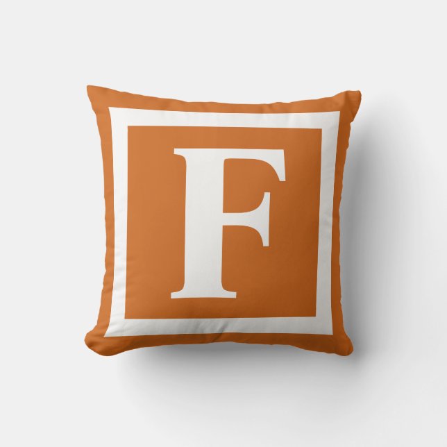 Burnt Orange Monogram Letter Outdoor Pillow (Front)