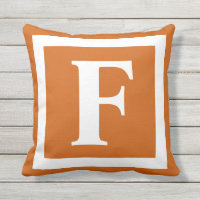 Burnt Orange Monogram Letter Outdoor Pillow