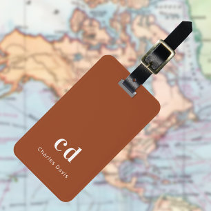 Burnt orange monogram luggage tag
