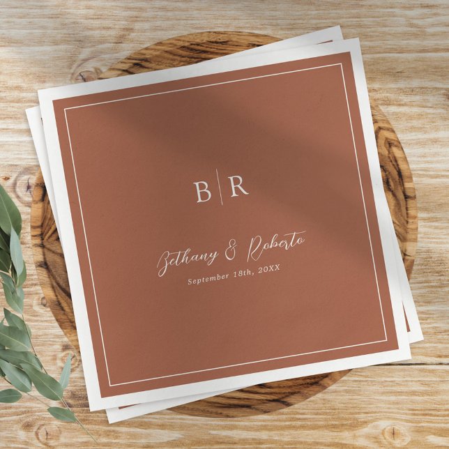 Burnt Orange Monogram Wedding Tableware Napkins (Creator Uploaded)