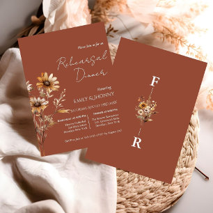 Burnt Orange Monogram Wildflower Rehearsal Dinner Invitation