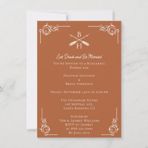 Burnt Orange Monograms and Arrows Rehearsal Dinner Invitation