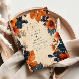 Burnt Orange & Navy Berries Wedding Invitation