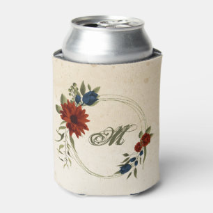 burnt orange & navy flowers greenery wedding can cooler