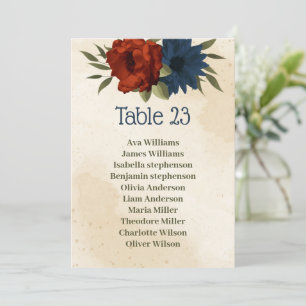 burnt orange navy flowers seating chart card