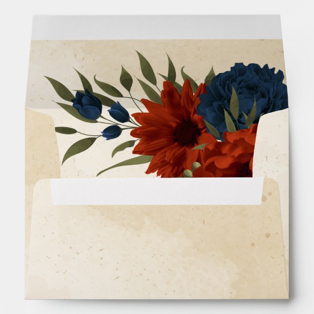 burnt orange navy flowers wedding envelope (Back (Bottom))